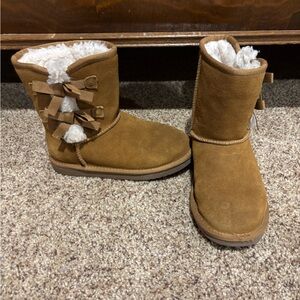 UGG Tan Kids Boots with Bow Accents